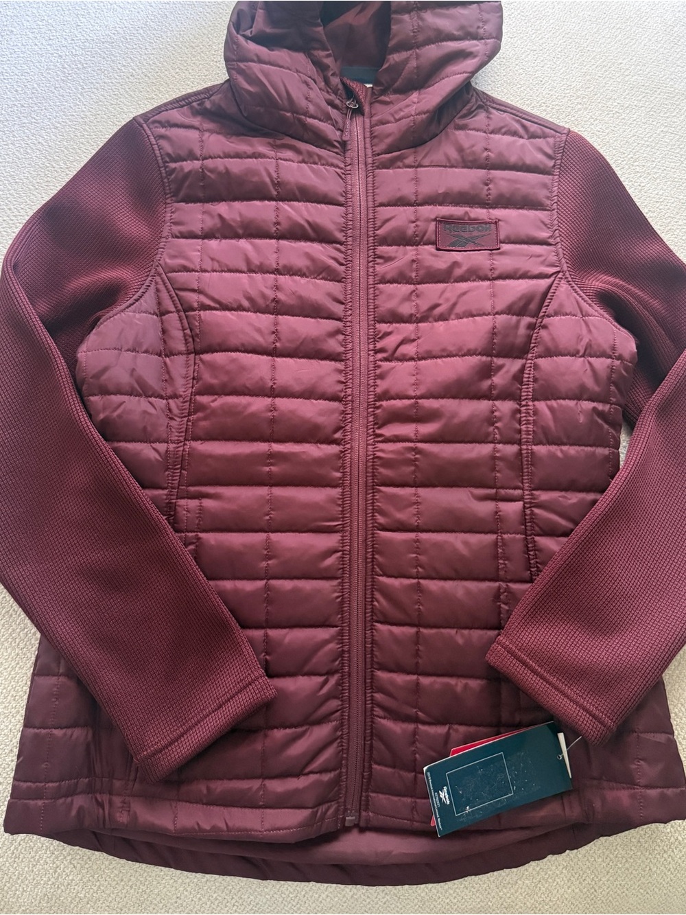 Reebok Maroon Quilted Hooded Jacket